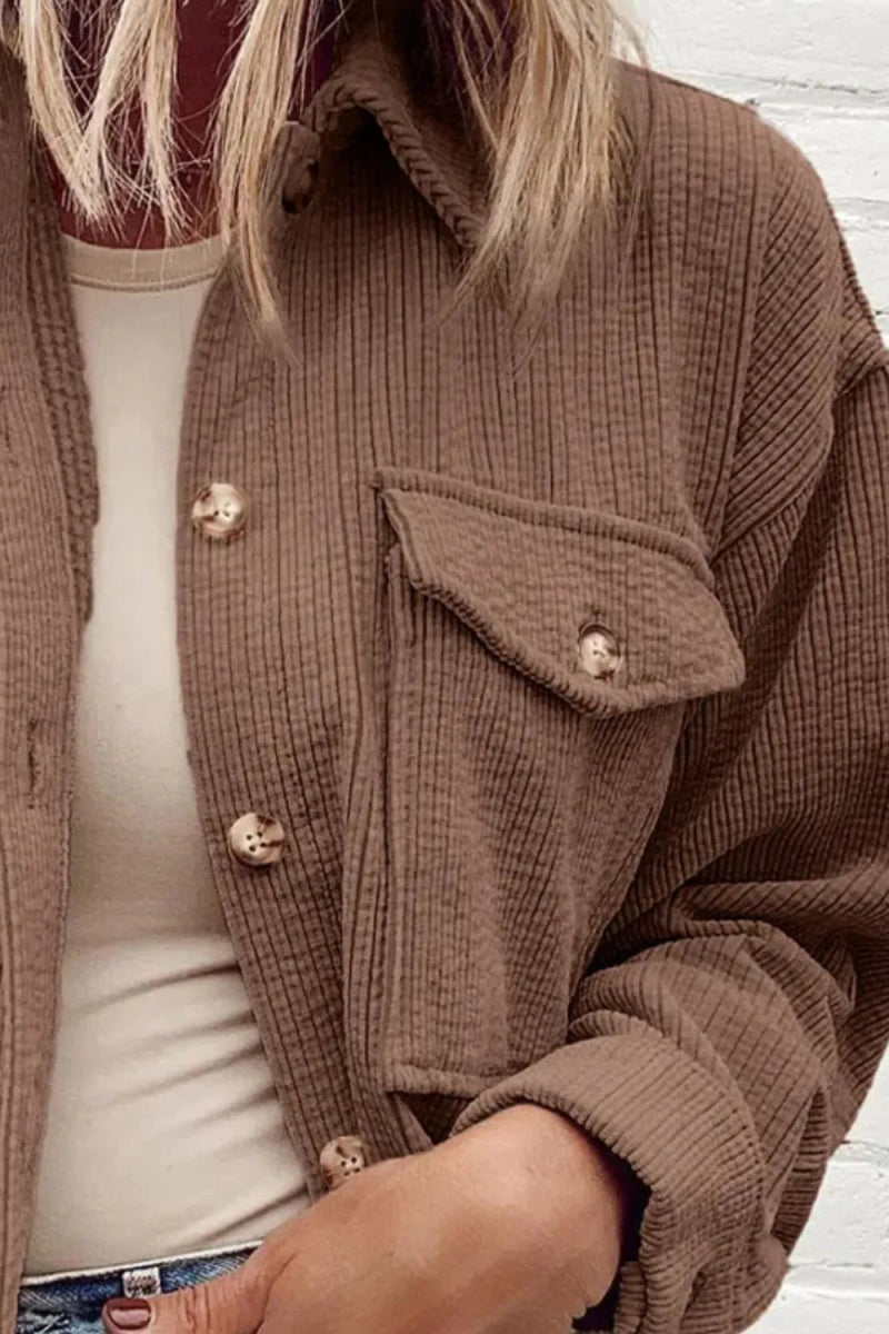 Pocketed Button Up Dropped Shoulder Shacket - CELIVINE