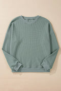 Waffle - Knit Long Sleeve Dropped Shoulder Top - CELIVINE