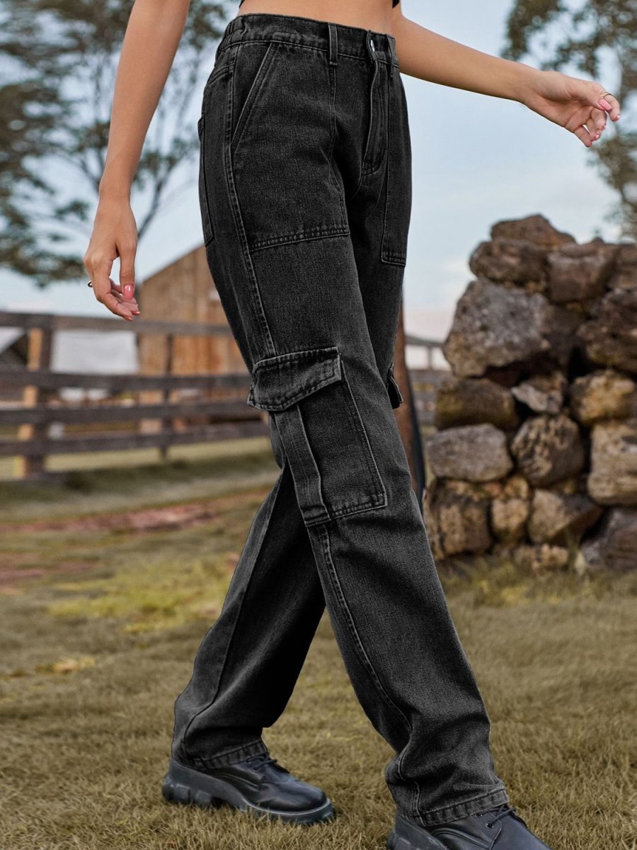High Waist Cargo Jeans - CELIVINE