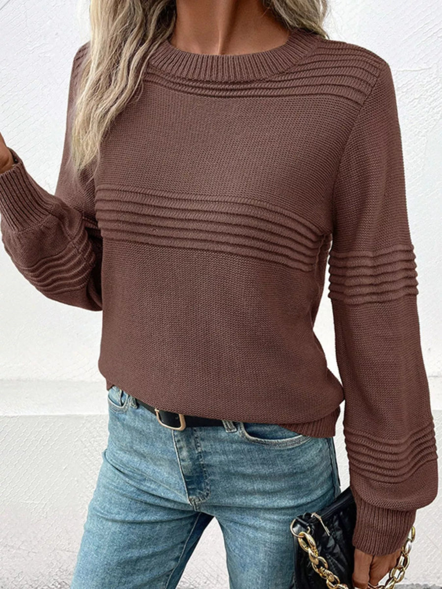 Round Neck Long Sleeve Sweater - CELIVINE