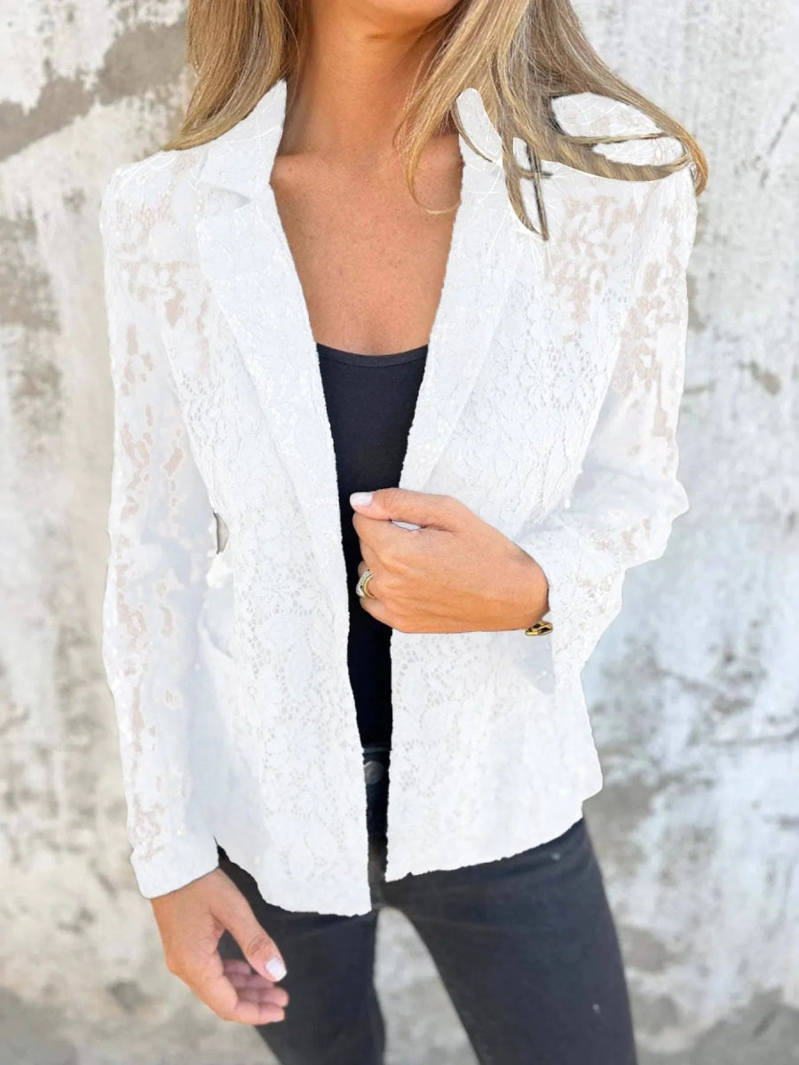Full Size Lace Open - Front Blazer Plus Size - CELIVINE