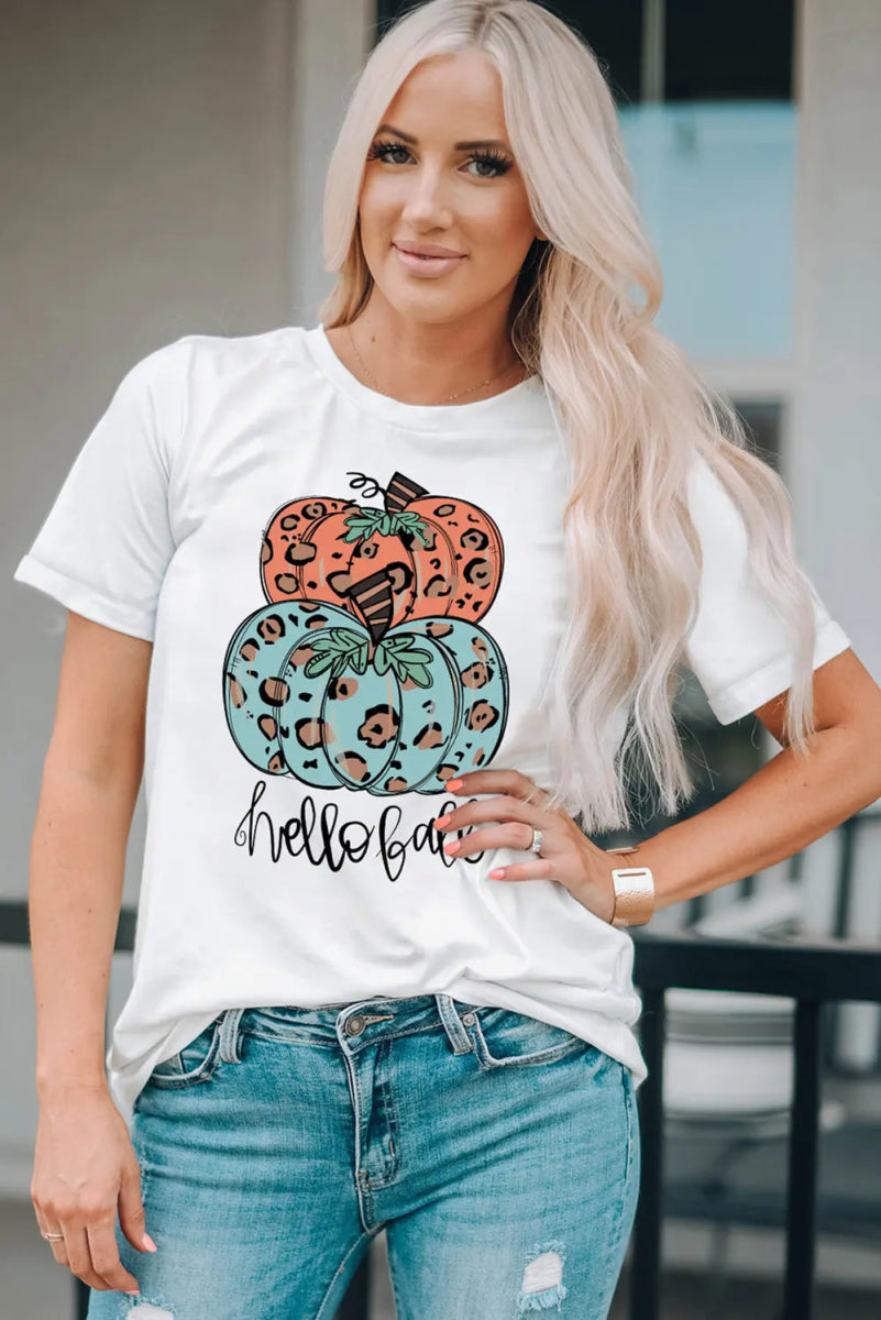 Pumpkin Graphic Short Sleeve T-Shirt - CELIVINE