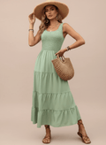 Smocked Scoop Neck Sleeveless Tank Dress - CELIVINE