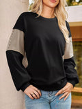 Striped Round Neck Long Sleeve Sweatshirt - CELIVINE