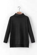 Side Slit High - Low Cowl Neck Long Sleeve Blouse - CELIVINE