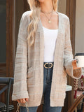 Textured Knit Open Front Cardigan with Pockets - CELIVINE