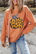 Pumpkin Round Neck Long Sleeve Sweatshirt - CELIVINE