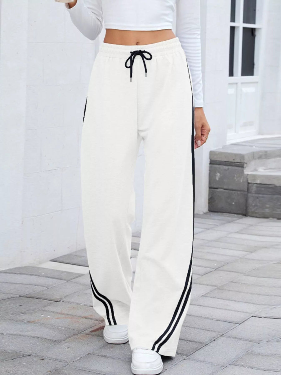 Side Striped Wide Leg Pants - CELIVINE