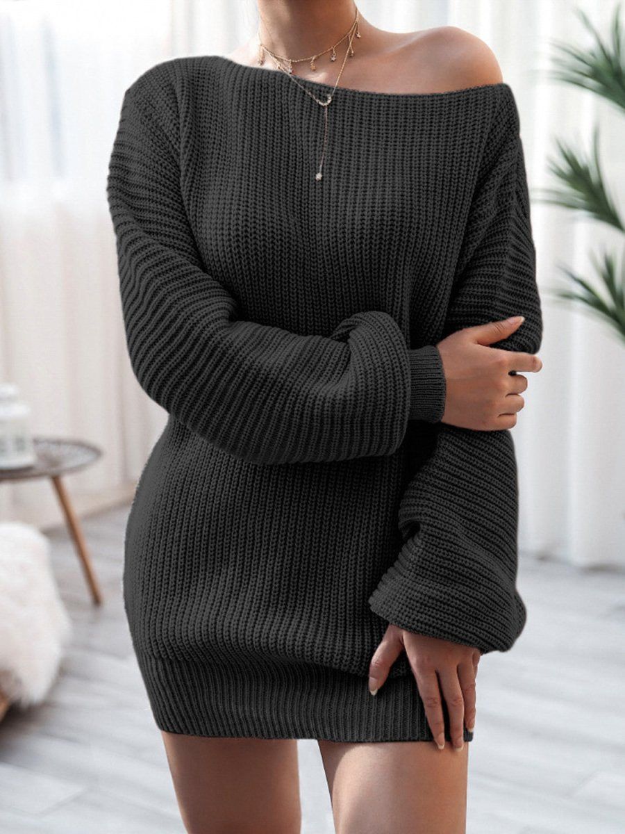 Rib - Knit Mini Sweater Dress - CELIVINE