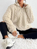 Fuzzy Quarter Zip Long Sleeve Sweatshirt - CELIVINE