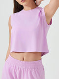 Round Neck Cropped Active Tank - CELIVINE