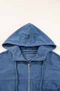 Pocketed Zip Up Long Sleeve Hooded Jacket - CELIVINE