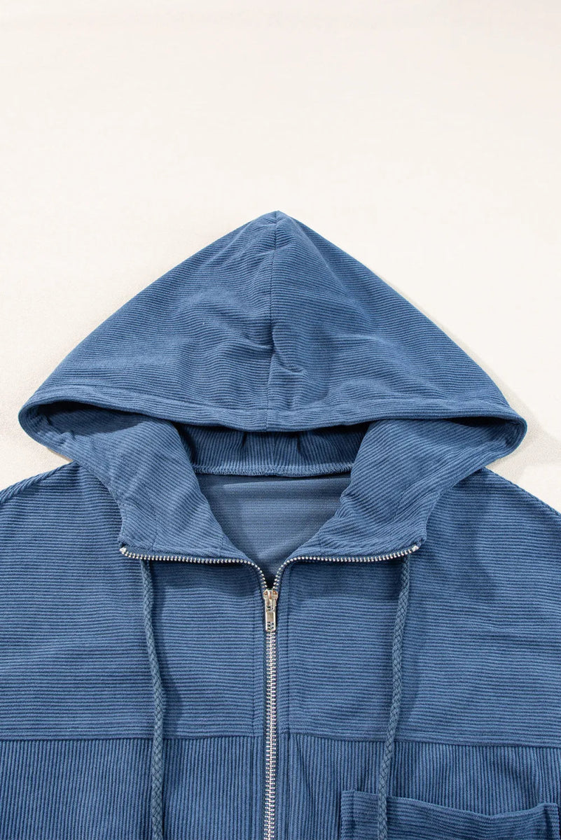 Pocketed Zip Up Long Sleeve Hooded Jacket - CELIVINE