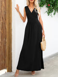 Surplice Neck Sleeveless Maxi Dress - CELIVINE