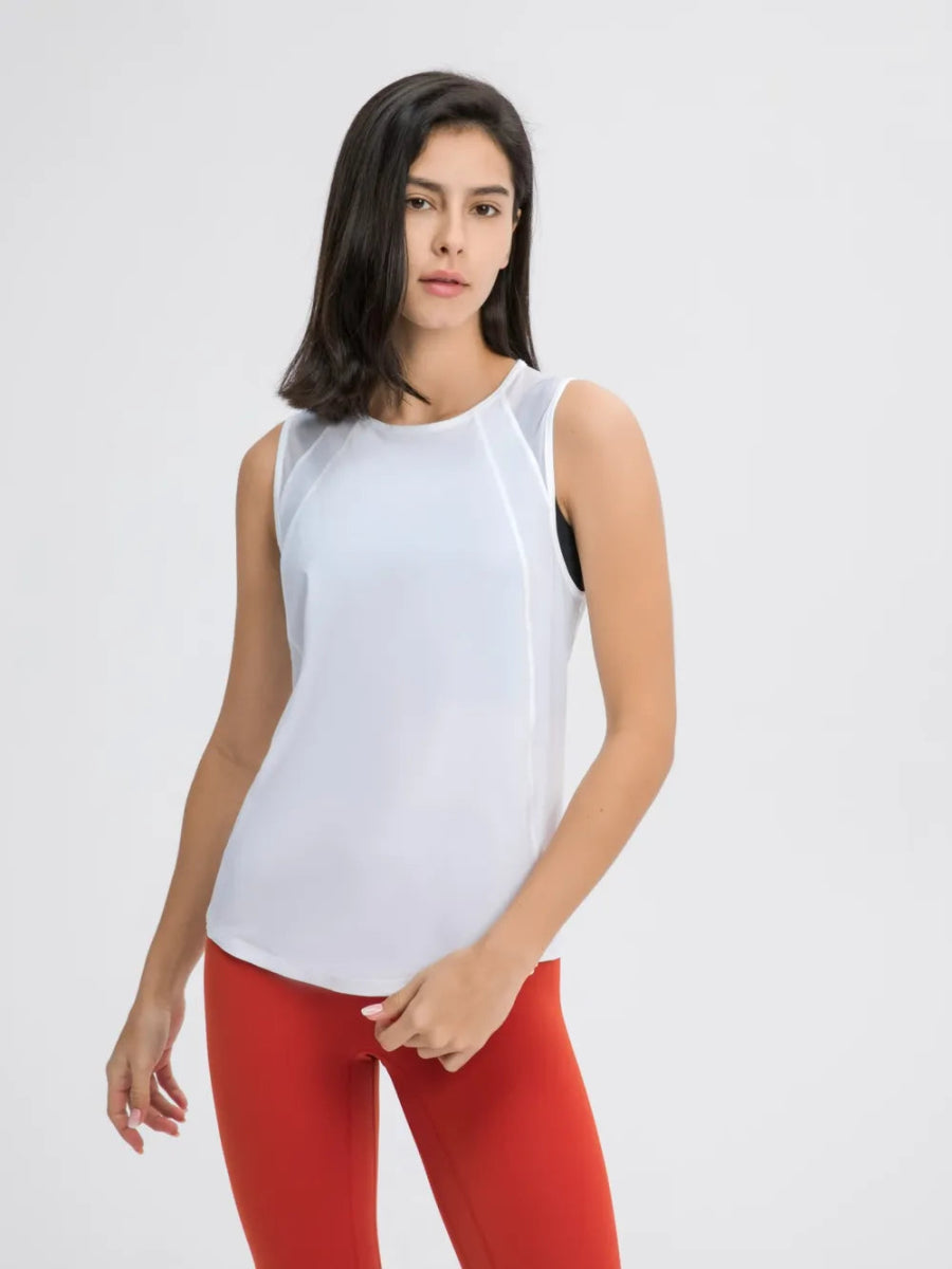 Cutout Back Round Neck Active Tank - CELIVINE