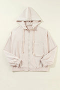 Pocketed Zip Up Long Sleeve Hooded Jacket - CELIVINE