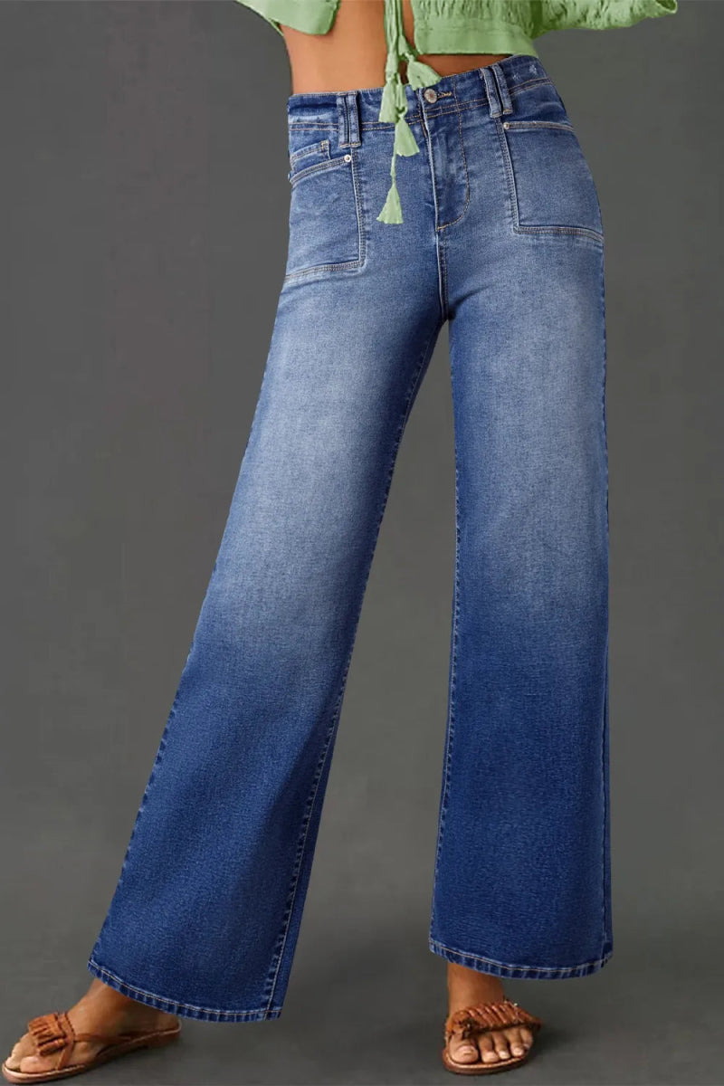 High - Waisted Wide - Leg Vintage Wash Jeans - CELIVINE