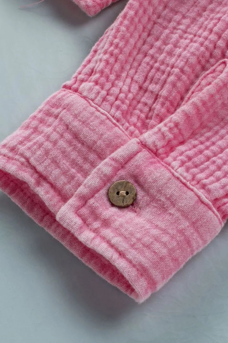 Button Down Collared Neck Long Sleeve Shirt - CELIVINE