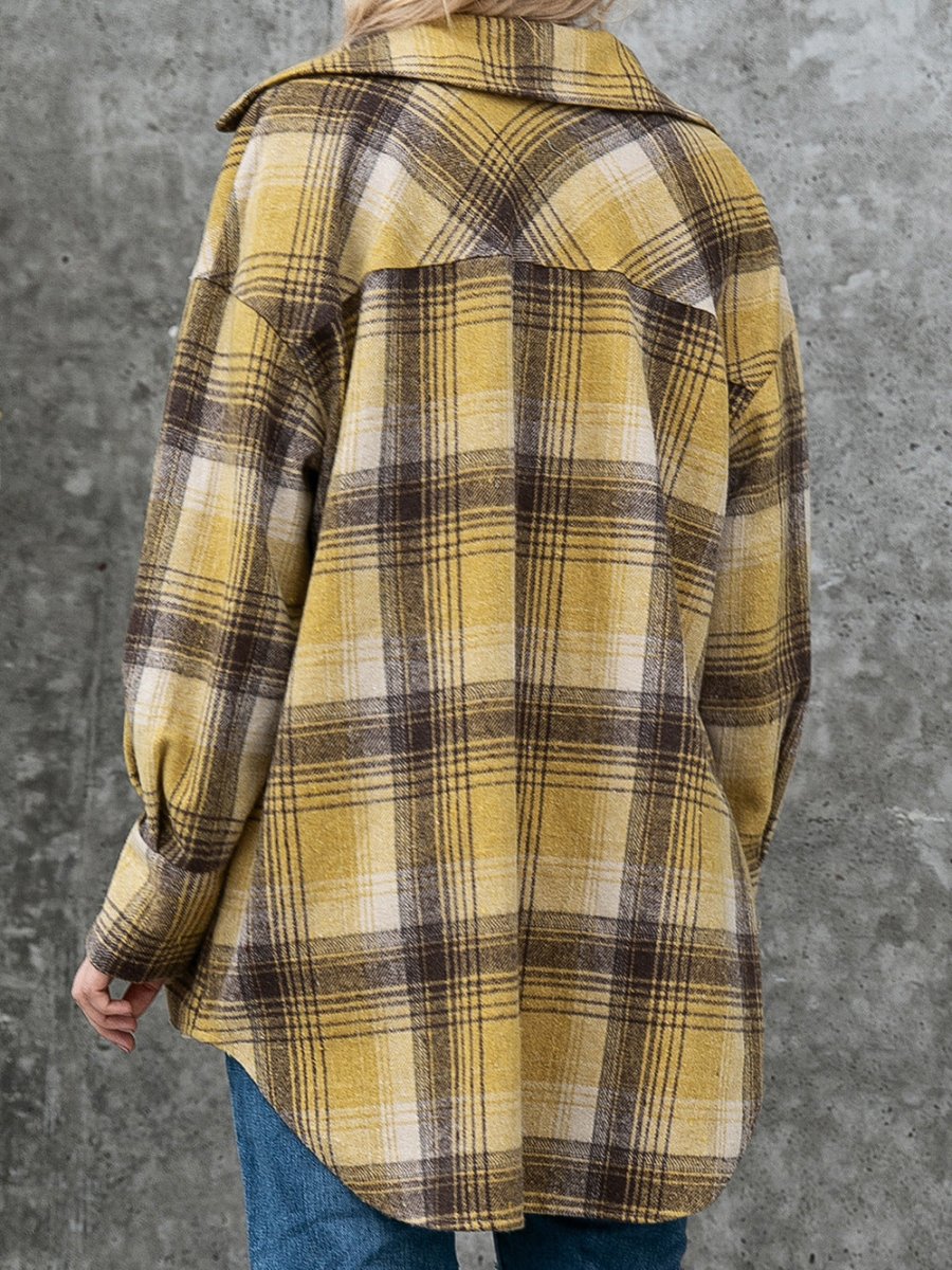 Ivy Lane Plaid Collared Neck Long Sleeve Shirt - CELIVINE