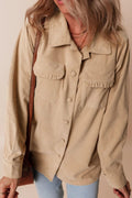 Frill Button Up Long Sleeve Shacket - CELIVINE