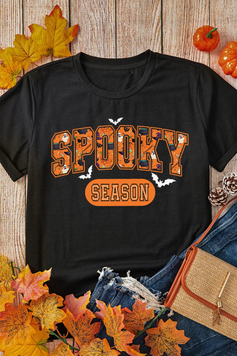 SPOOKY SEASON Round Neck Short Sleeve T-Shirt - CELIVINE