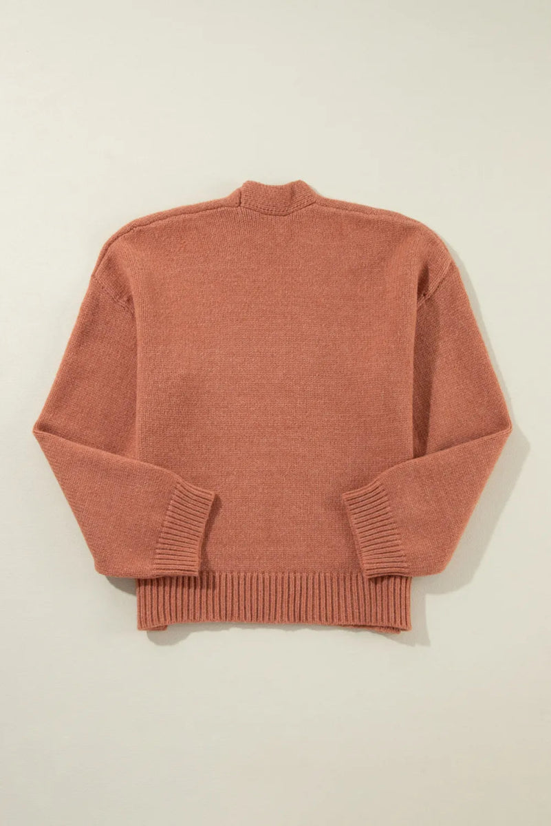 Slit Open Front Dropped Shoulder Cardigan - CELIVINE