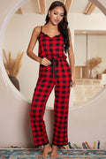 Plaid Lace Trim Spaghetti Strap Jumpsuit - CELIVINE