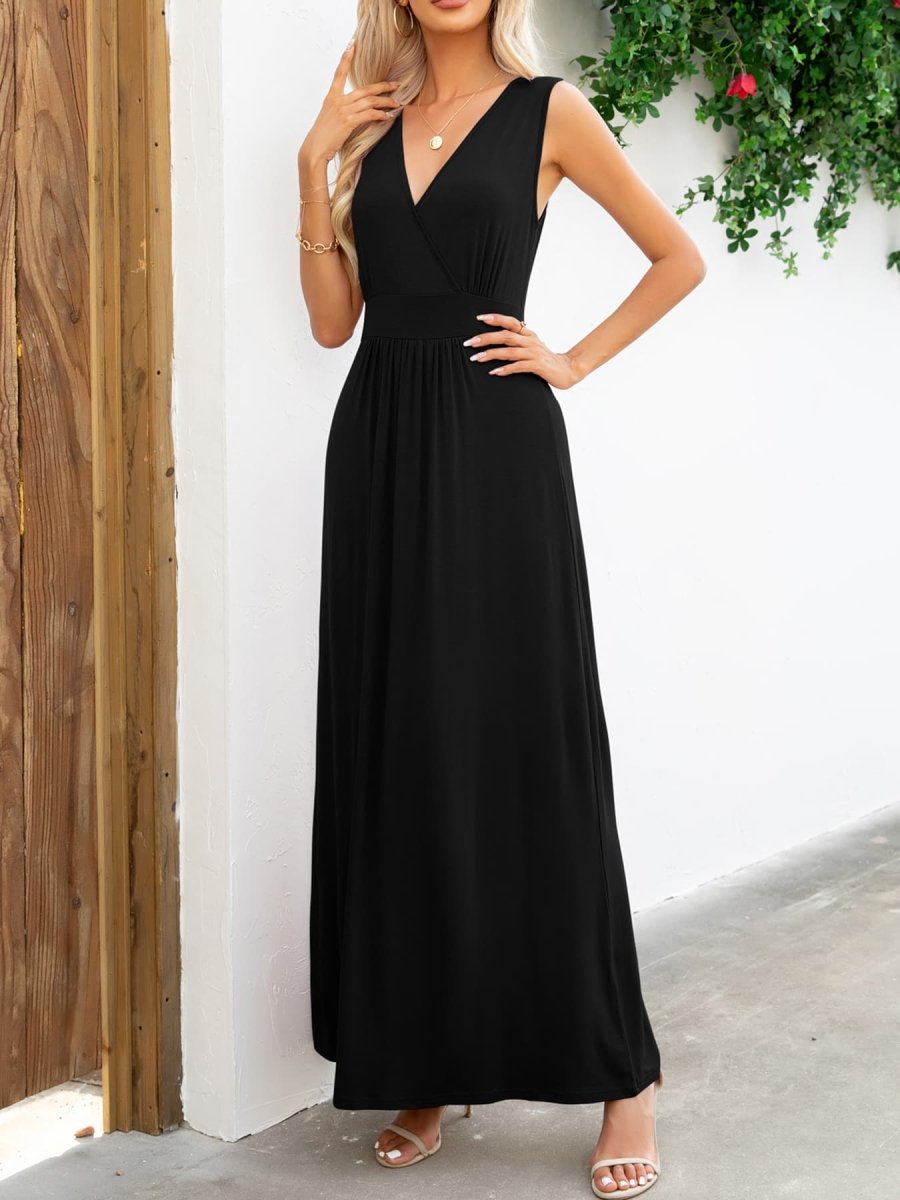 Surplice Neck Sleeveless Maxi Dress - CELIVINE
