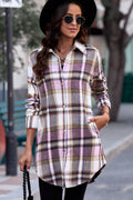 Plaid Button - Up Longline Shirt Jacket - CELIVINE