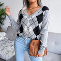 Geometric V - Neck Sweater - CELIVINE