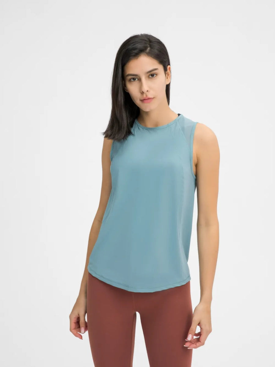 Cutout Back Round Neck Active Tank - CELIVINE