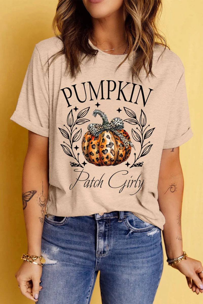 Pumpkin Graphic Round Neck Short Sleeve T-Shirt - CELIVINE