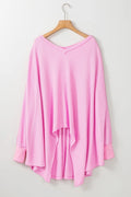 Waffle - Knit V - Neck Long Sleeve Blouse - CELIVINE
