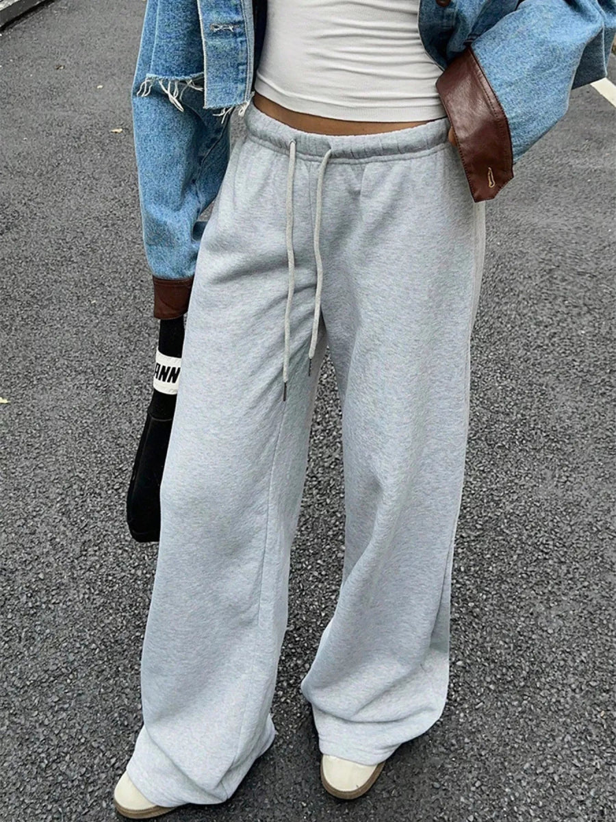 Wide Leg Sweatpants with Drawstring - CELIVINE