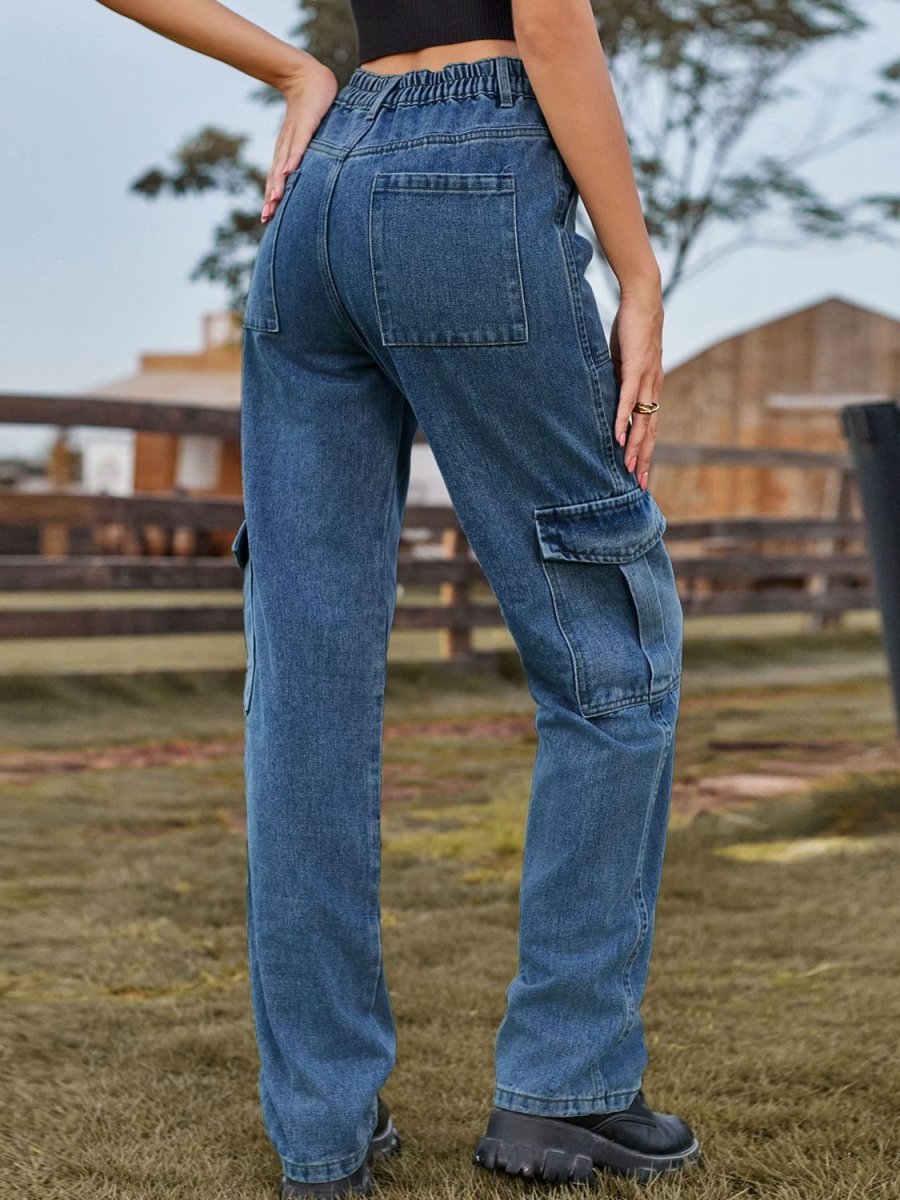 High Waist Cargo Jeans - CELIVINE