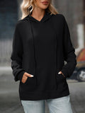 Textured Drawstring Long Sleeve Hoodie - CELIVINE