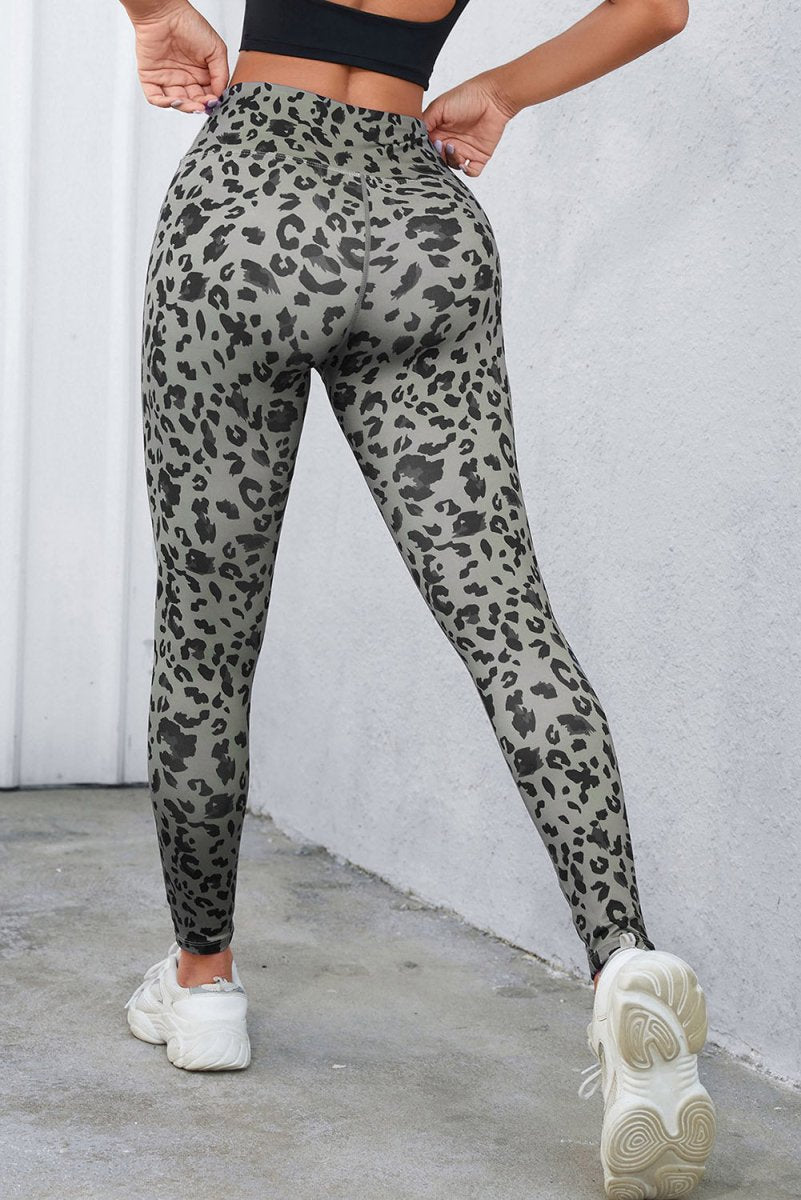 Leopard Print Wide Waistband Leggings - CELIVINE