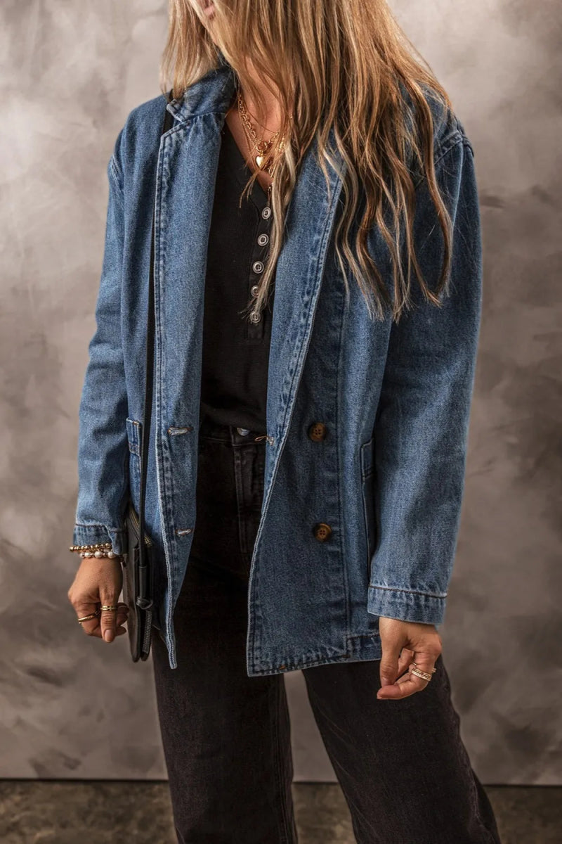 Pocketed Long Sleeve Denim Jacket - CELIVINE
