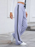 Side Striped Wide Leg Pants - CELIVINE