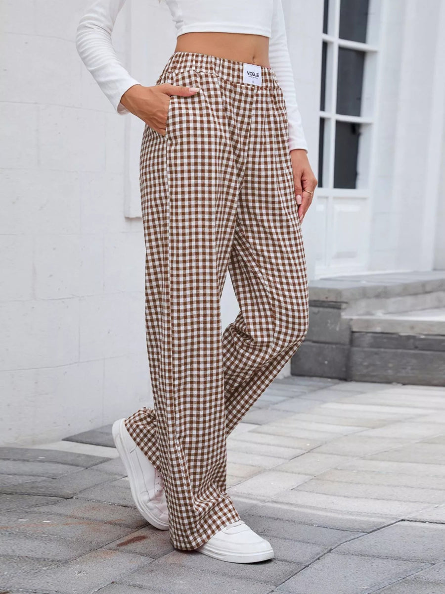 Plaid Wide Leg Casual Pants - CELIVINE
