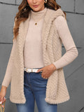 Texture Solid Color Hooded Vest Coat - CELIVINE