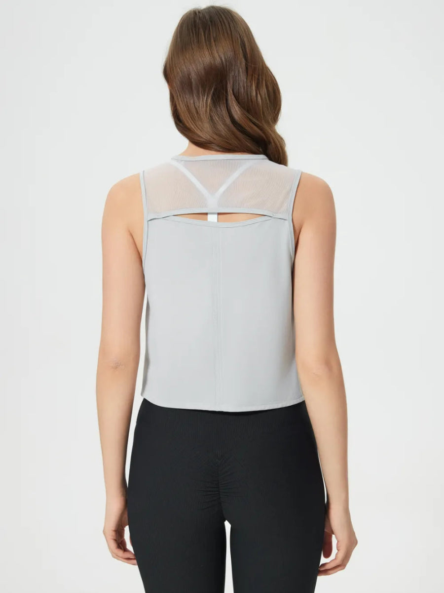 Round Neck Cropped Active Tank - CELIVINE
