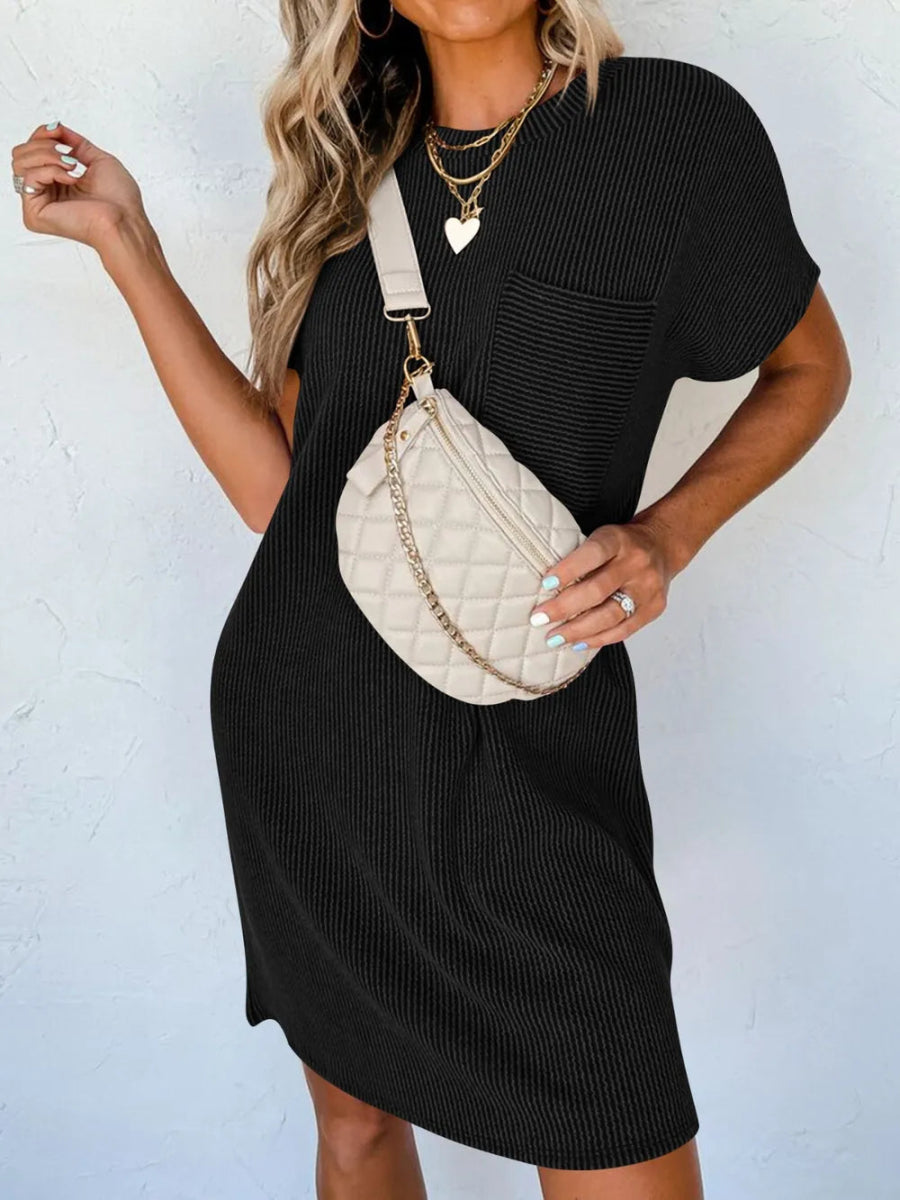 Round Neck Short Sleeve Mini Dress - CELIVINE