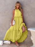 Ruffled Sleeveless Tiered Maxi Dress with Pockets - CELIVINE