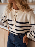 Striped Button - Front Sweater - CELIVINE