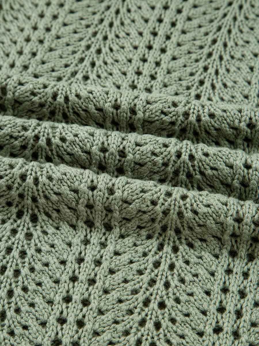 Scalloped Edge Eyelet Knit Batwing Sleeve Cardigan - CELIVINE