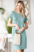 Ribbed Round Neck Short Sleeve Dress - CELIVINE
