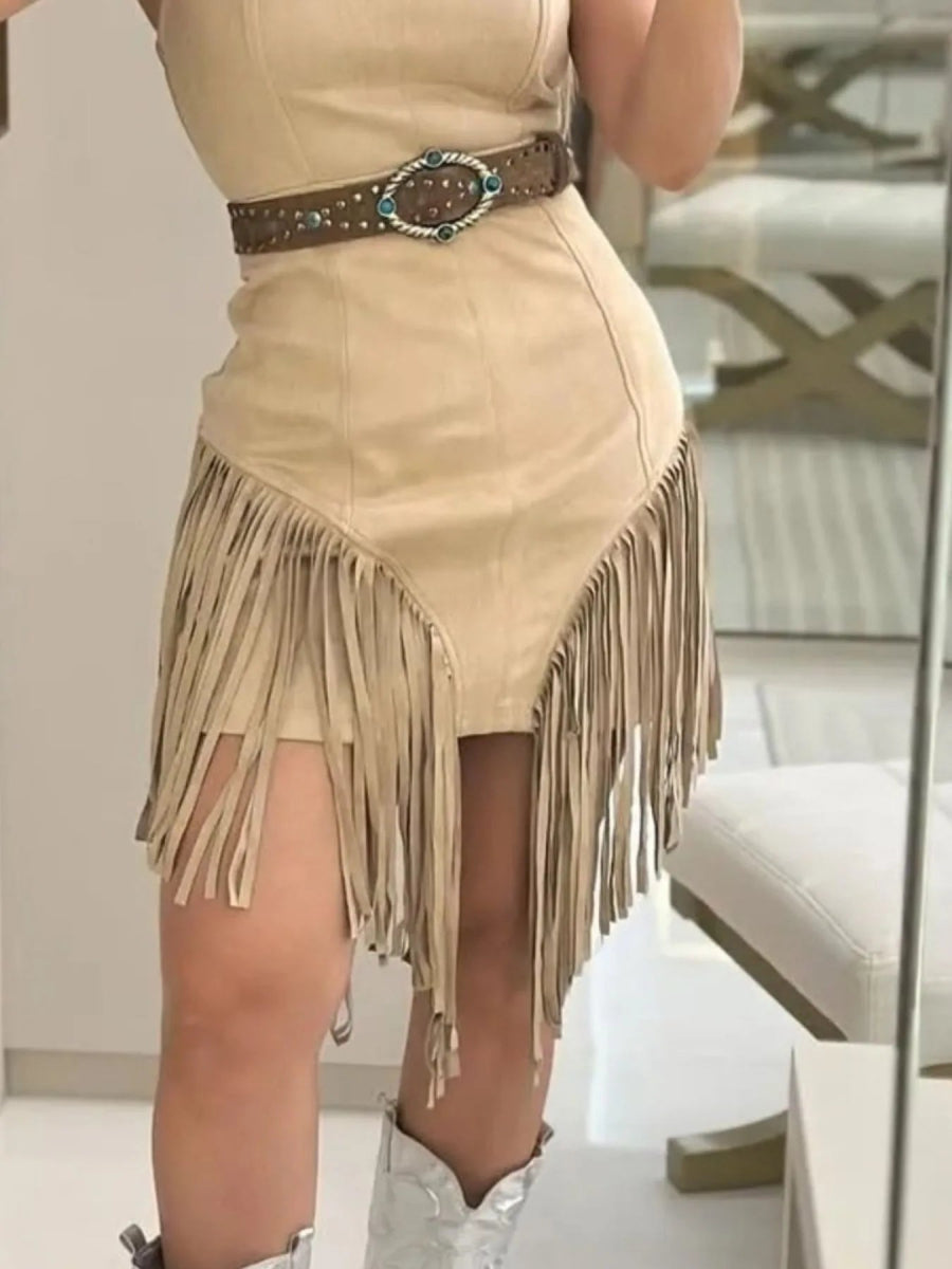 Fringe Square Neck Bodycon Mini Dress - CELIVINE