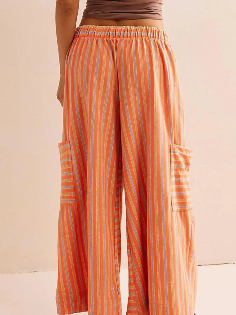 Contrast Striped Wide leg Pants - CELIVINE