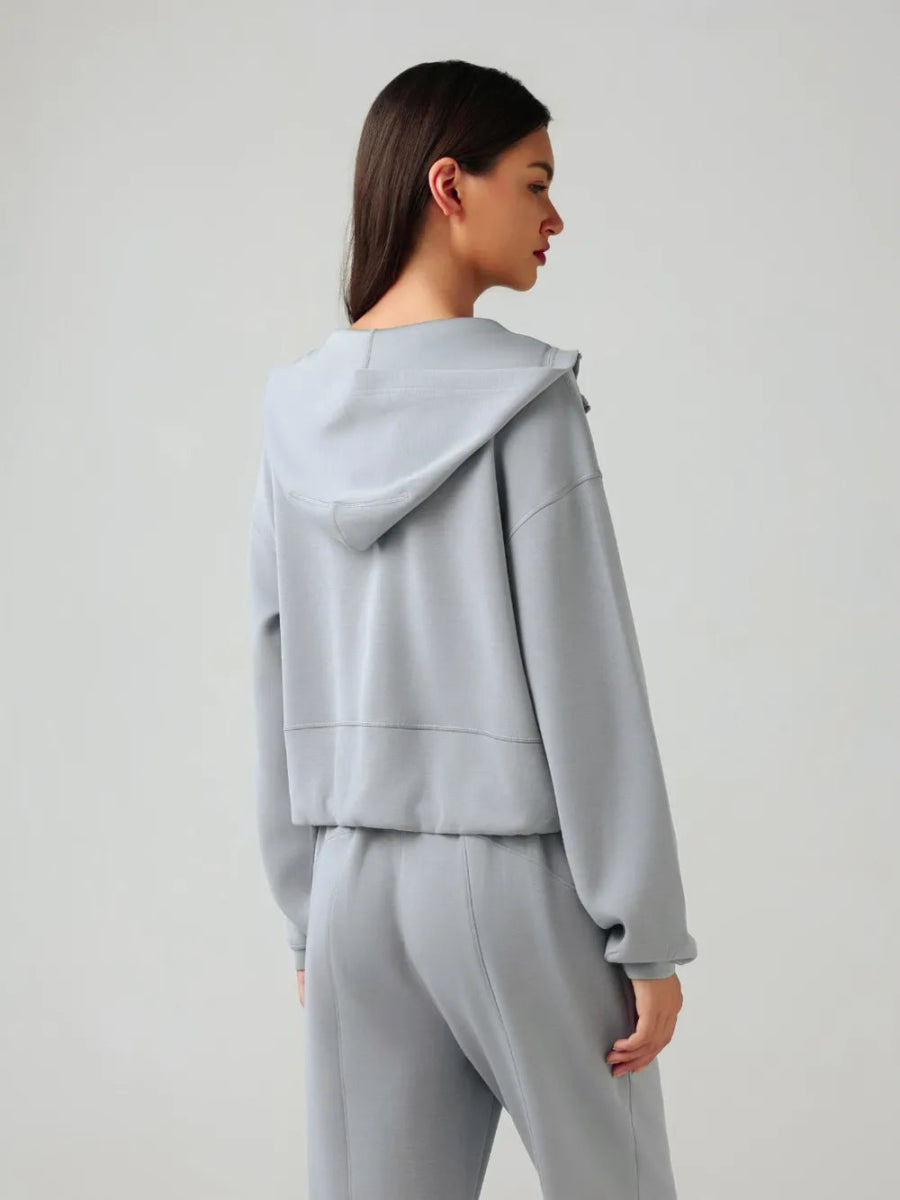 Zip Up Dropped Shouder Active Hooded - CELIVINE